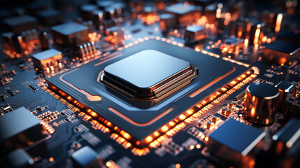 Fototapeta na wymiar Closeup hardware background of motherboard. Circuit cpu microchip digital. Ai generative illustration