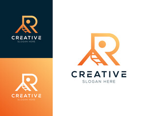 Abstract Initial letter R and Mountain logo design vector illustration