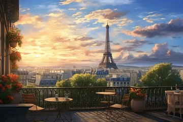 Foto op Canvas Overlooking Eiffel Tower, Paris view -. Generative AI © Bowen