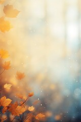 Blurred out fall season abstract nature background with lots of bokeh and a bright center spotlight and a subtle vignette border - obrazy, fototapety, plakaty