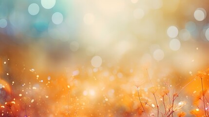 Blurred out fall season abstract nature background with lots of bokeh and a bright center spotlight and a subtle vignette border