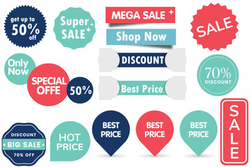 Set of Sale badges. Sale quality tags and labels. Template banner shopping badges. Special offer, sale, discount, shop. Vector illustration