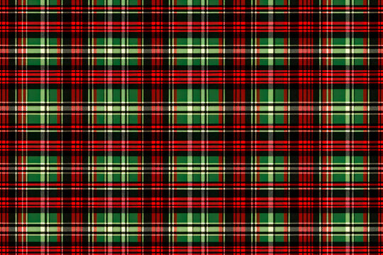 Checkered plaid. Tartan Cloth Pattern. Seamless background of Scottish style. Great for new year designs. For textiles, decorations. Red, Green, and Black