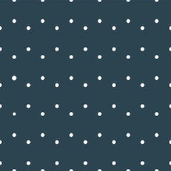 Geometric pattern of white small polka dots on a navy blue background. Minimalistic seamless vector design feels luxurious, sophisticated, and simple. Fun and minimal Scandinavian pattern.