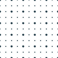 Cute and minimalist small navy blue polka dots on a white background. Simple classical geometric pattern is light and modest. Seamless vector design. 
