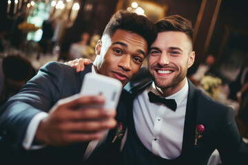Homosexual couple celebrating their own wedding - LBGT couple at wedding ceremony, concepts about inclusiveness and social equity