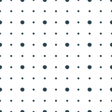 Cute and minimalist small navy blue polka dots on a white background. Simple classical geometric pattern is light and modest. Seamless vector design. 
