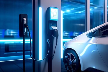 Design of electric vehicle charging port - obrazy, fototapety, plakaty