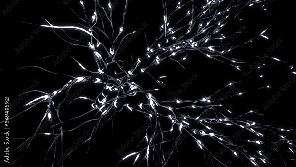 Poster lines of neural connections with bright impulses. design. network of neural lines with flashing puls