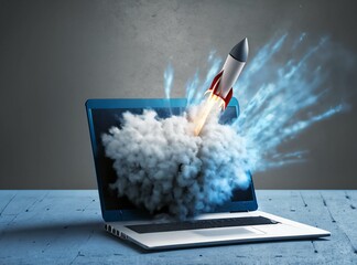 Zukunft des Webs rakete pc computer explosion - obrazy, fototapety, plakaty