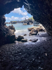 Hawaiian Sea Cave Black Sand Beach Wainapanapa State Park Maui Hawaii