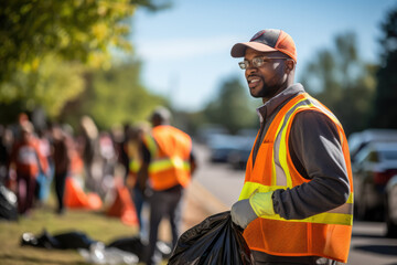 A person documents a community cleanup event, where residents collaborate to enhance the neighborhood's appearance and unity. Generative Ai.