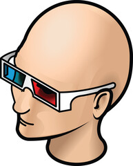 A woman's head with red-blue 3D glasses.