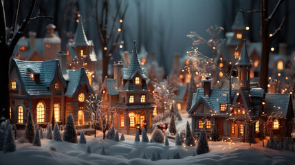 Winter scene with Christmas tree, miniature of apartment. Christmas concept. Greeting card