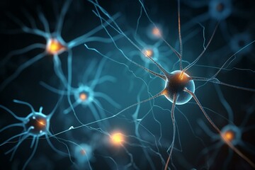 Neurons transmit electrochemical signals to interact. Generative AI - obrazy, fototapety, plakaty