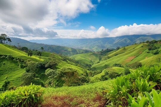 Beautiful coffee region landscape in Colombia. Generative AI