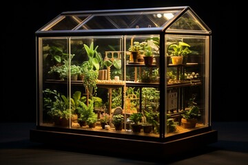 Fototapeta na wymiar Image depicting a miniature greenhouse. Generative AI