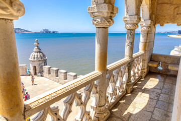 The "Torre de Belém" in the Belem district of Lisbon is the most famous landmark of the city located at the mouth of the Tejo, Portugal 