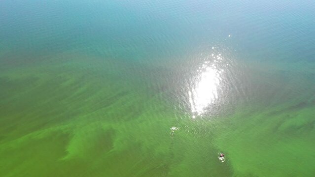 Ukraine, View from the mountain Pivikha on the Kremenchuk water reservoir near Svitlovodsk, Kirovograd region, Ukraine. Natural background in a sunny summer day.