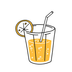 Orange juice. Glass of fresh drink. Trendy outline cartoon. Thirst quenching and summer cocktail