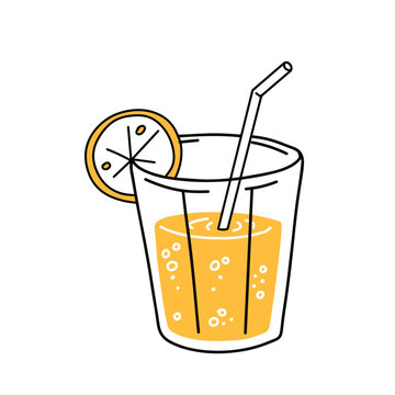 recommend clip art: Orange juice. Glass of fresh drink. Trendy outline cartoon. Thirst quenching and summer cocktail