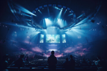 An esports tournament arena filled with cheering fans. Generative Ai.