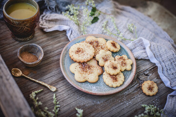 Cinnamon Mexican cookies with tea