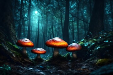 fly mushroom in forest