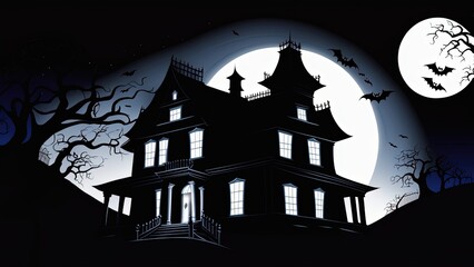 Fototapeta na wymiar AI-Generated Halloween Masterpiece: Spooky Haunted House Silhouette Against Moonlit Sky
