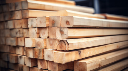 Wooden boards, lumber, industrial wood, timber. Pine wood timber.ai generative