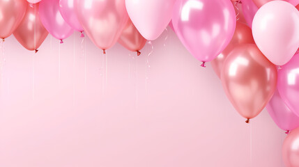 Festive sweet pink balloons background banner celebration theme, copy space.ai generative