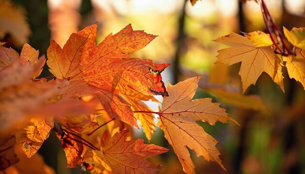 autumn leaves background, Red and orange autumn leaves background. Outdoor. Colorful background image of fallen autumn