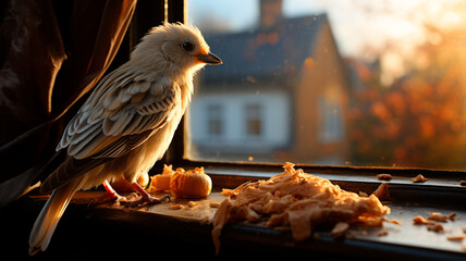 a little bird sitting on the windowsill. - Powered by Adobe