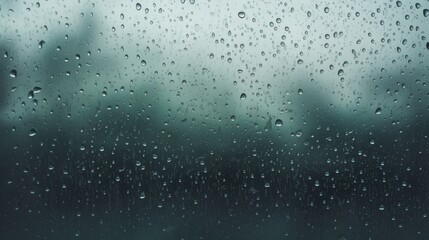 Raindrops on a window glass surface against a backdrop of clouds. A natural pattern of raindrops isolated against the cloudy background