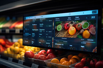 Fototapeta An online grocery shopping experience with real-time inventory updates and AI-driven recommendations for healthier choices. Concept of online grocery shopping. Generative Ai. obraz