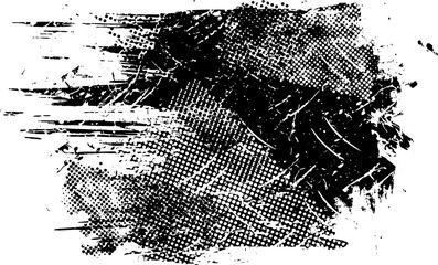 Abstract grunge distorted background. Overlay texture. Vector shape with a halftone dots and stripes. Distressed dirty design element. Illustration to create grunge effect