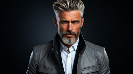 Obraz premium side view of handsome young man in stylish white shirt looking at camera on grey background