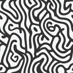 Obraz premium Hand drawn minimal black and white abstract shapes seamless pattern