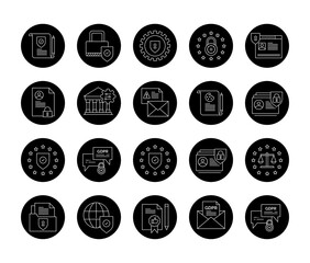 GDPR Privacy Policy Icon Set.  GDPR Compliance Icons
Data Privacy Assurance. Shielding Personal Data. Vector Editable Stroke Icons.