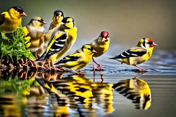 yellow birds on beach - Powered by Adobe