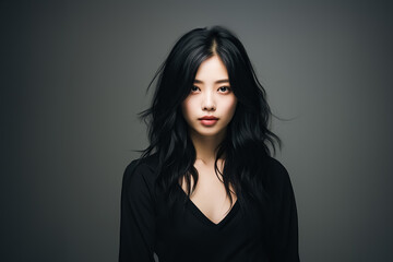 portrait of beautiful asian woman on different color background