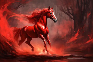 red horse running - obrazy, fototapety, plakaty