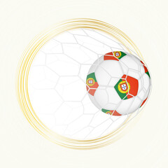 Football emblem with football ball with flag of Portugal in net, scoring goal for Portugal.