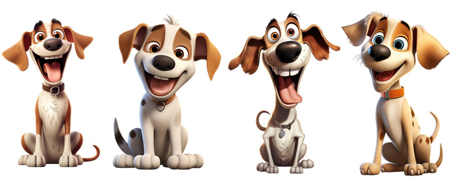 funny and cute cartoon dog, smiling, smile, dogs, isolated