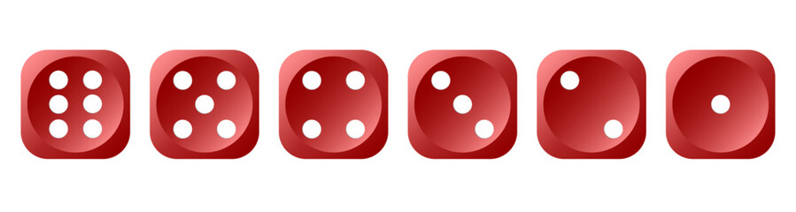 Set of red game dice isolated on transparent background. Board games, symbol of good luck and random choice.  - obrazy, fototapety, plakaty