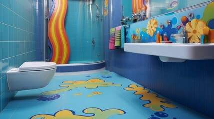 Bathroom, colorful tiles and child-friendly design