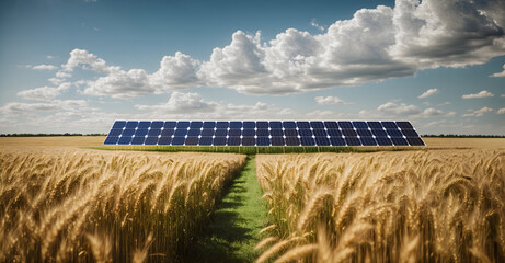 solar panels on a wheat field - obrazy, fototapety, plakaty