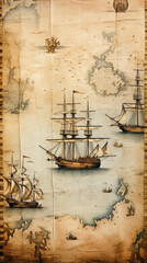 Circulus aequinoctalis, historical map showing the equator and sailing ships