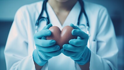 doctor making an heart shape in medical gloves Generative AI - obrazy, fototapety, plakaty