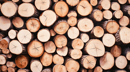 Fototapeta premium pile of natural log round teak wood tree stump texture background pattern use for interior wall decoration